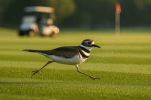 Killdeer Bird Running Across Green Golf Course Grass