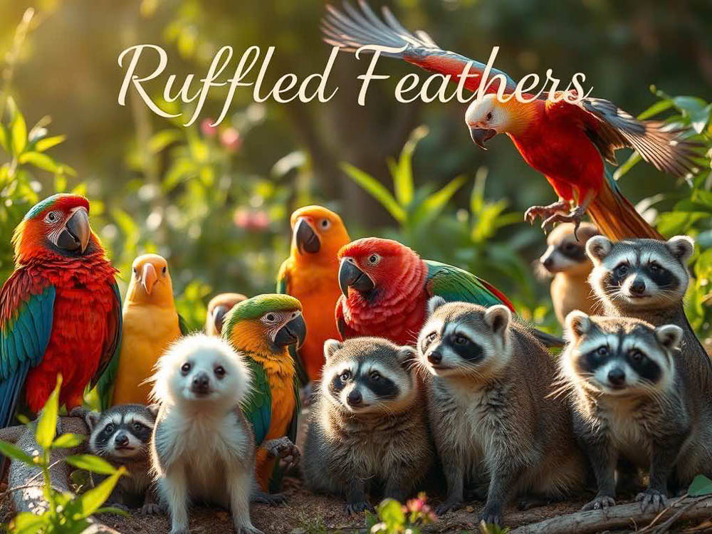 Ruffled Feathers Parrots and Raccoons in Sanctuary Setting