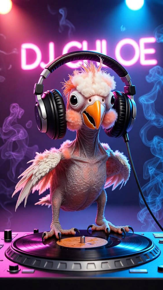 Chloe the DJ Parrotbot Spinning Beats