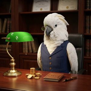 Lilly the Banker Parrotbot Financial Office Portrait
