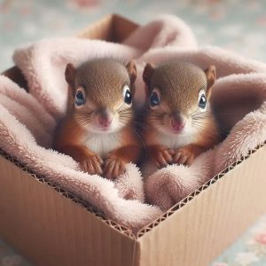 Baby Squirrels Nestled in Rescue Box Illustration Baby Squirrels Nestled in Rescue Box Illustration