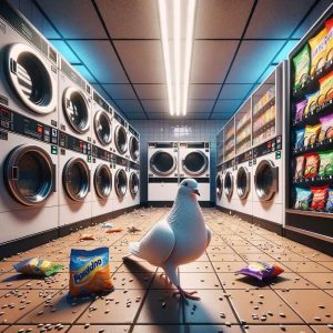 Pigeon Inside Laundromat Snack Area Illustration Pigeon Inside Laundromat Snack Area Illustration