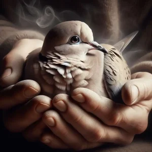 Dove in Hands Conceptual Wildlife Image Stylized image of a dove resting in two human hands with soft lighting and dramatic detail.