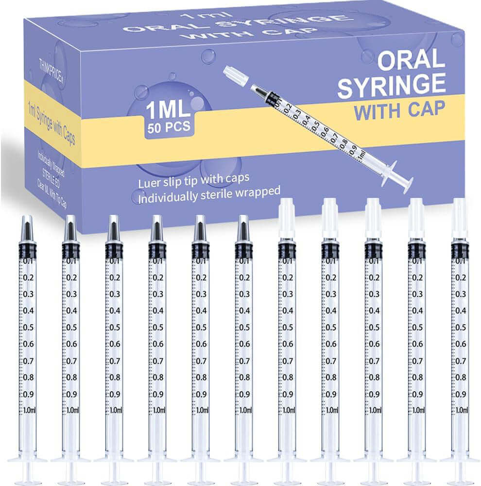 1 ml Oral Syringes With Caps 50 Count Sterile Feeding Syringes