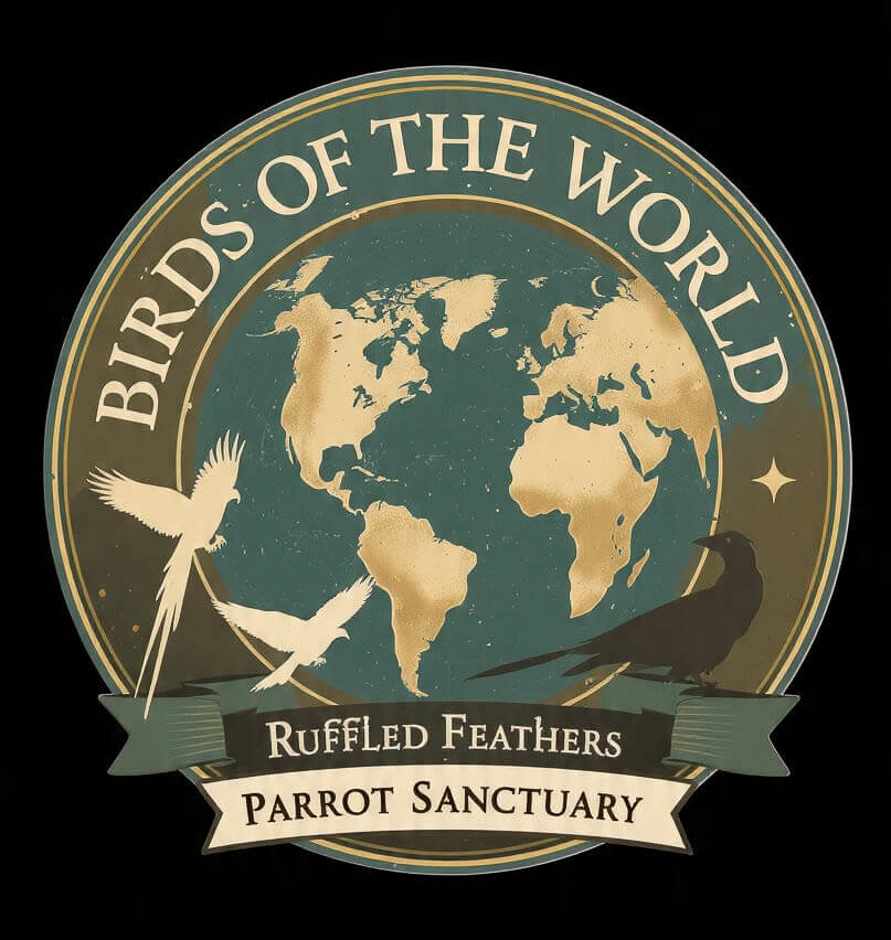 Birds of the World Ruffled Feathers Parrot Sanctuary Series Logo Birds of the World Ruffled Feathers Parrot Sanctuary Series Logo