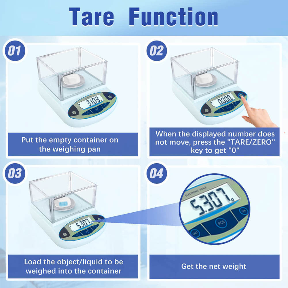lab scale weighing fine powder in a container
