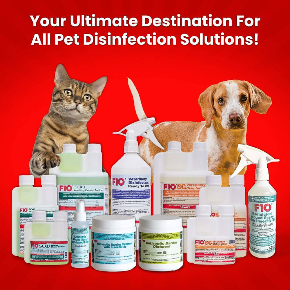 F10 Veterinary Disinfectant Full Product Line for Multi-Pet Environments