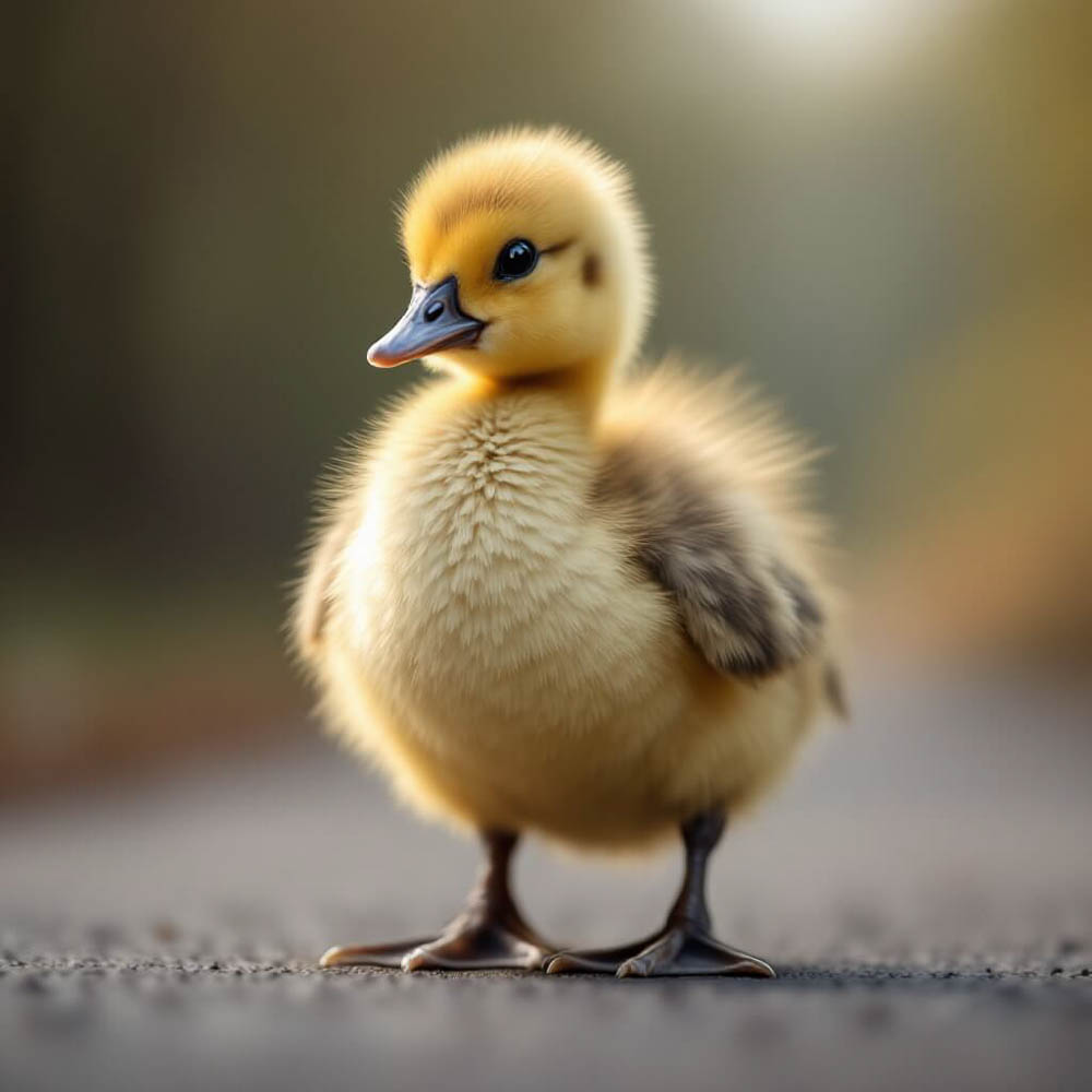 Fluffy Duckling Standing On Pavement In Soft Natural Light