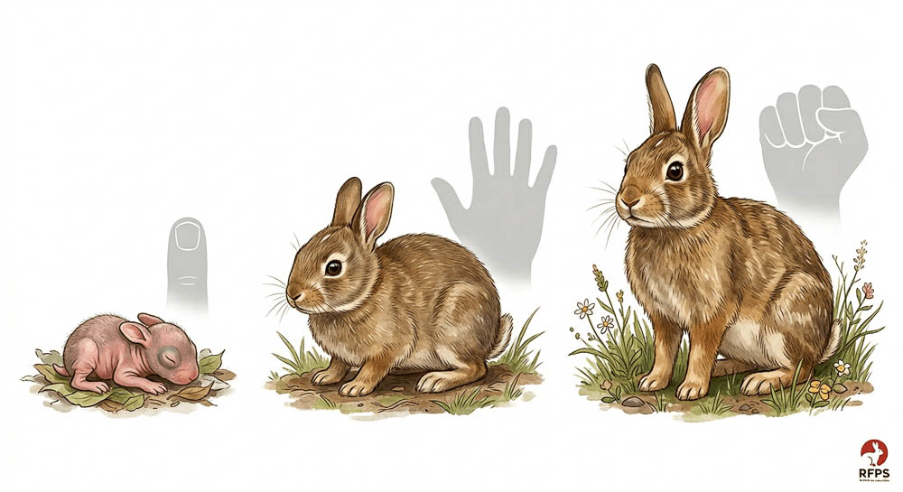 Baby Cottontail Rabbit Growth Stages Compared to Hand Size Reference