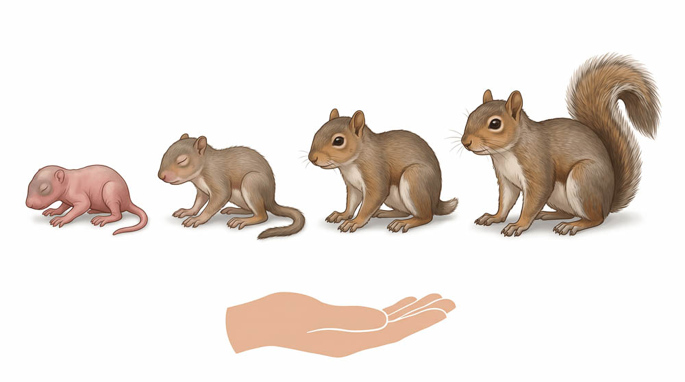 Baby Squirrel Growth Stages Illustrated from Newborn to Juvenile