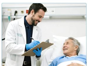 Doctor Wearing Blue Medical Gloves While Examining Hospital Patient