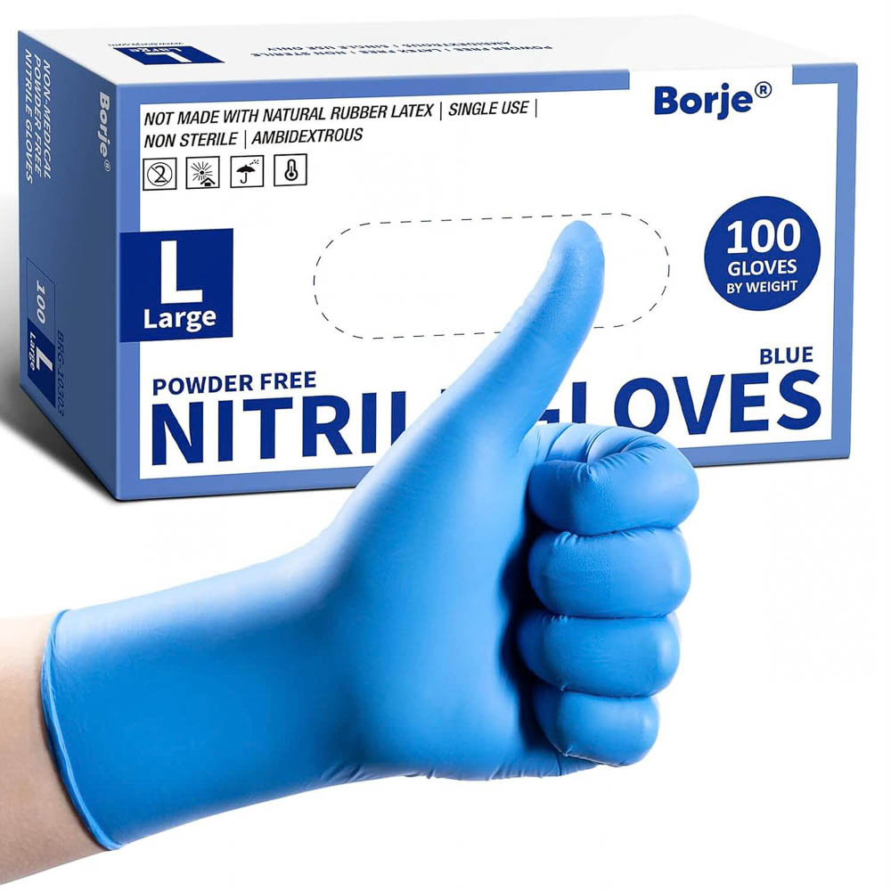 Large Powder-Free Nitrile Gloves Box with Blue Gloved Hand Display