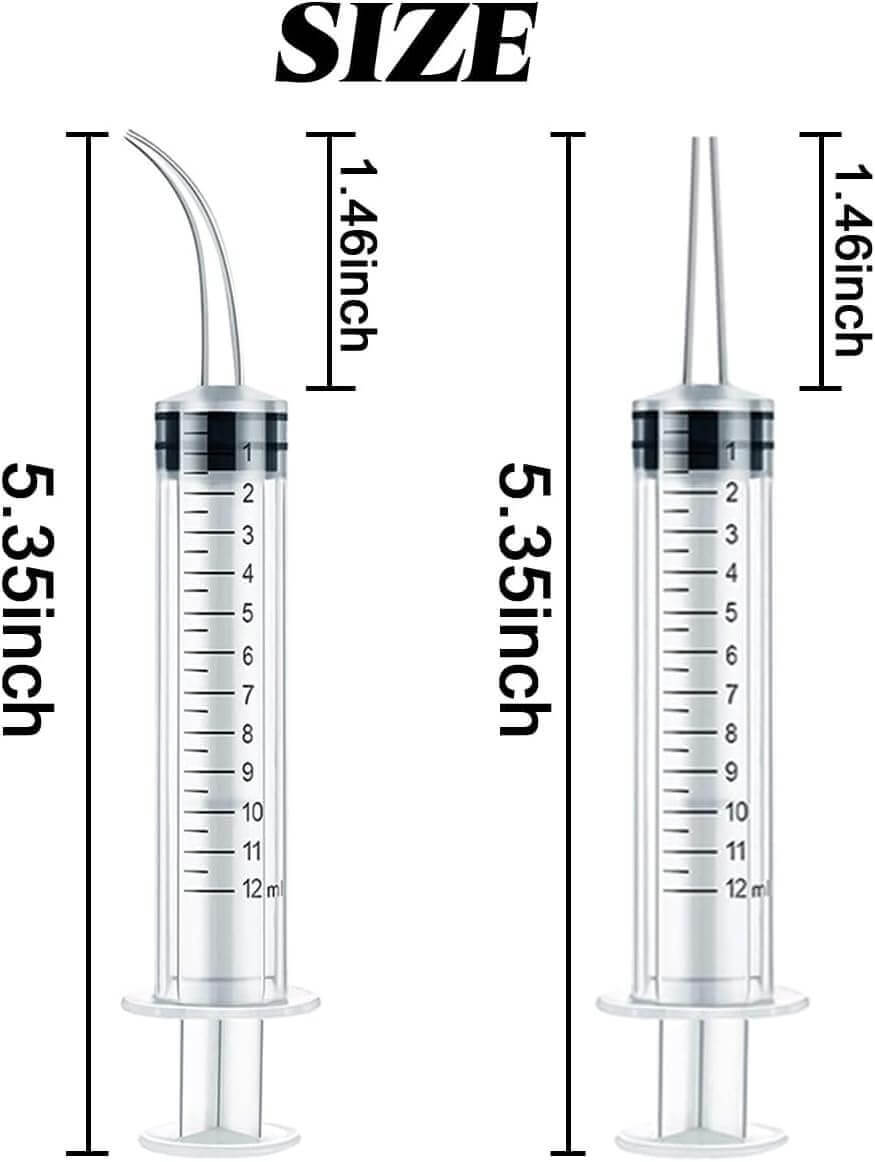12ml Feeding Syringe Size Guide with Curved and Straight Tips