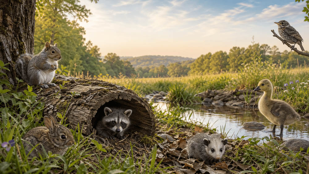 Mixed Wildlife Babies by Creekside Log Habitat