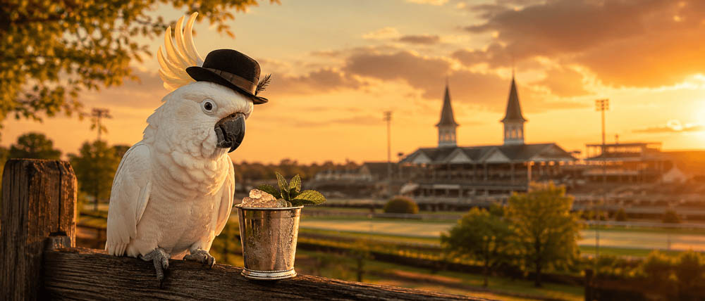 Cockatoo in Derby Hat at Churchill Downs Sunset