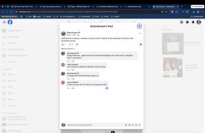 Screenshot of Brad Harmon Facebook Post About Imperfection and Madness