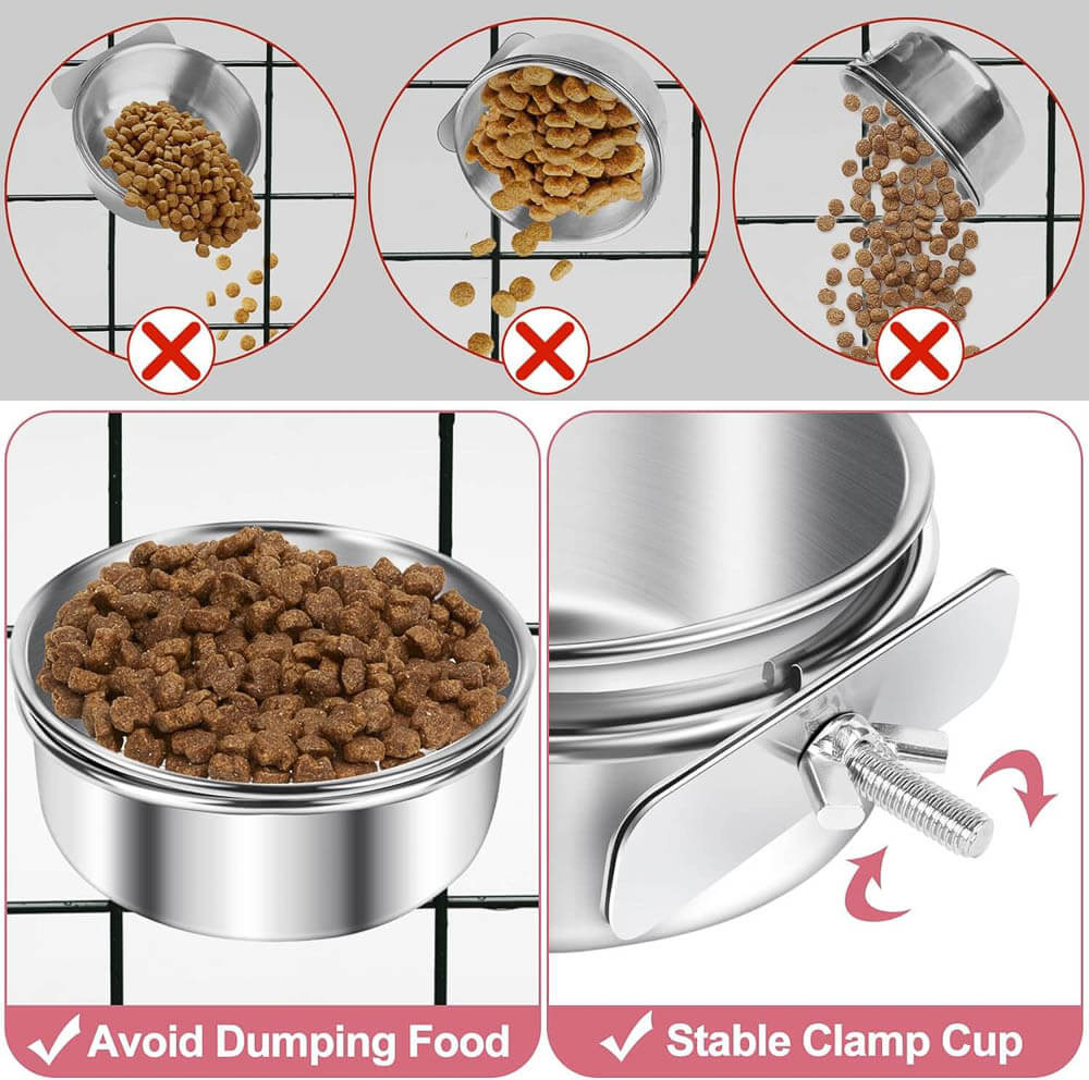 Stainless Steel Clamp-On Pet Bowl for Cages and Aviaries