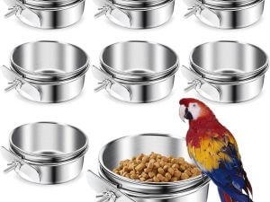 Stainless Steel Clamp-On Cage Bowls Set for Parrots and Aviaries