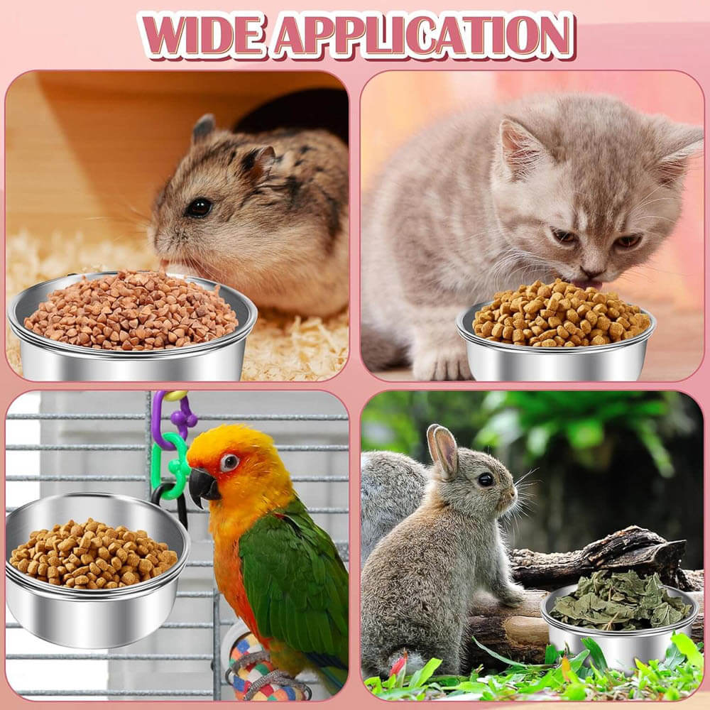 Wide Application Stainless Steel Clamp-On Bowl for Small Pets
