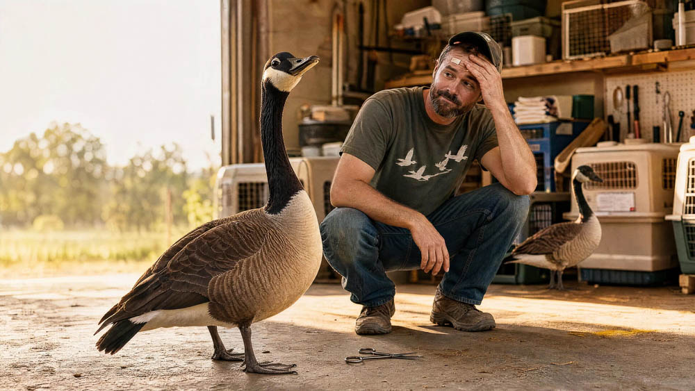 Wildlife Rehabilitator Shares a Moment of Reflection with Canada Geese