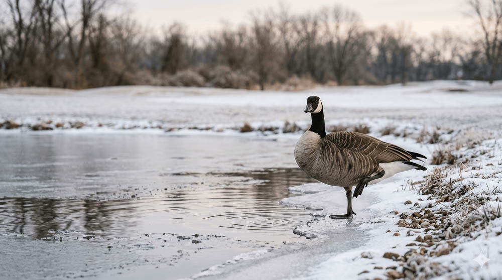 Canada Goose on a Frozen Winter Pond