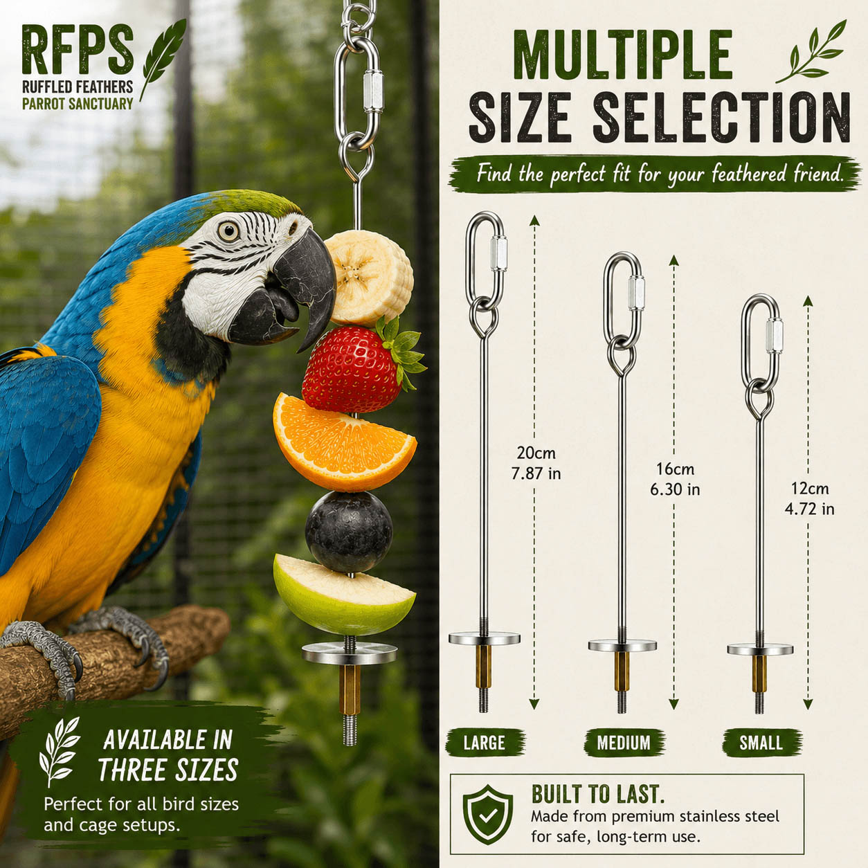 Stainless Steel Bird Skewer Feeding Holder Available in Three Sizes