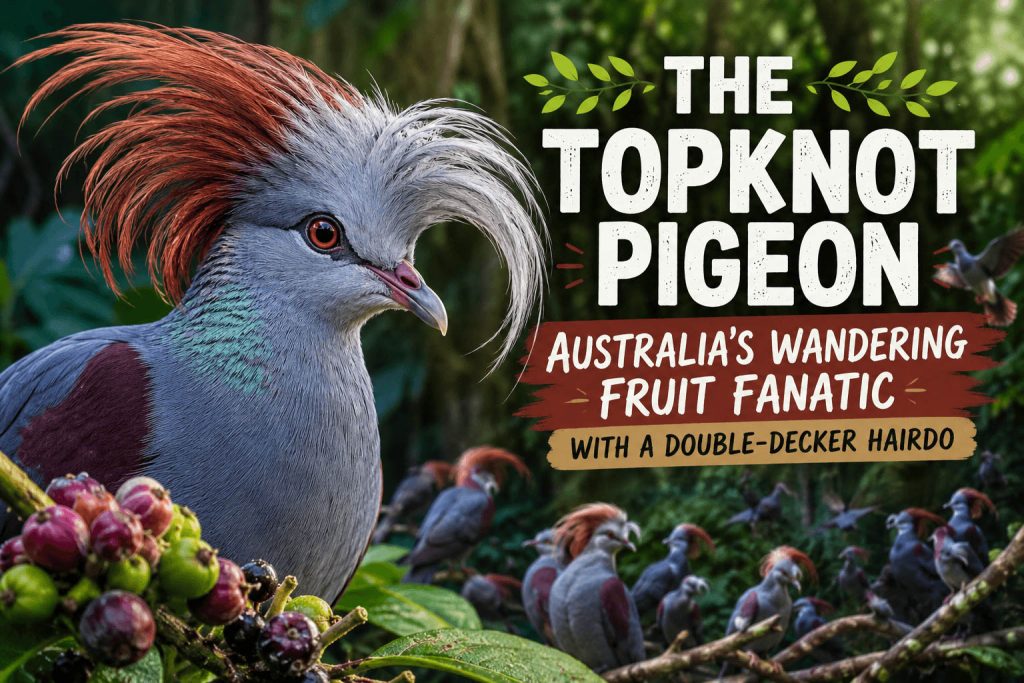 Topknot Pigeon (Lopholaimus antarcticus) Featured Image, Australia’s Wandering Fruit Fanatic