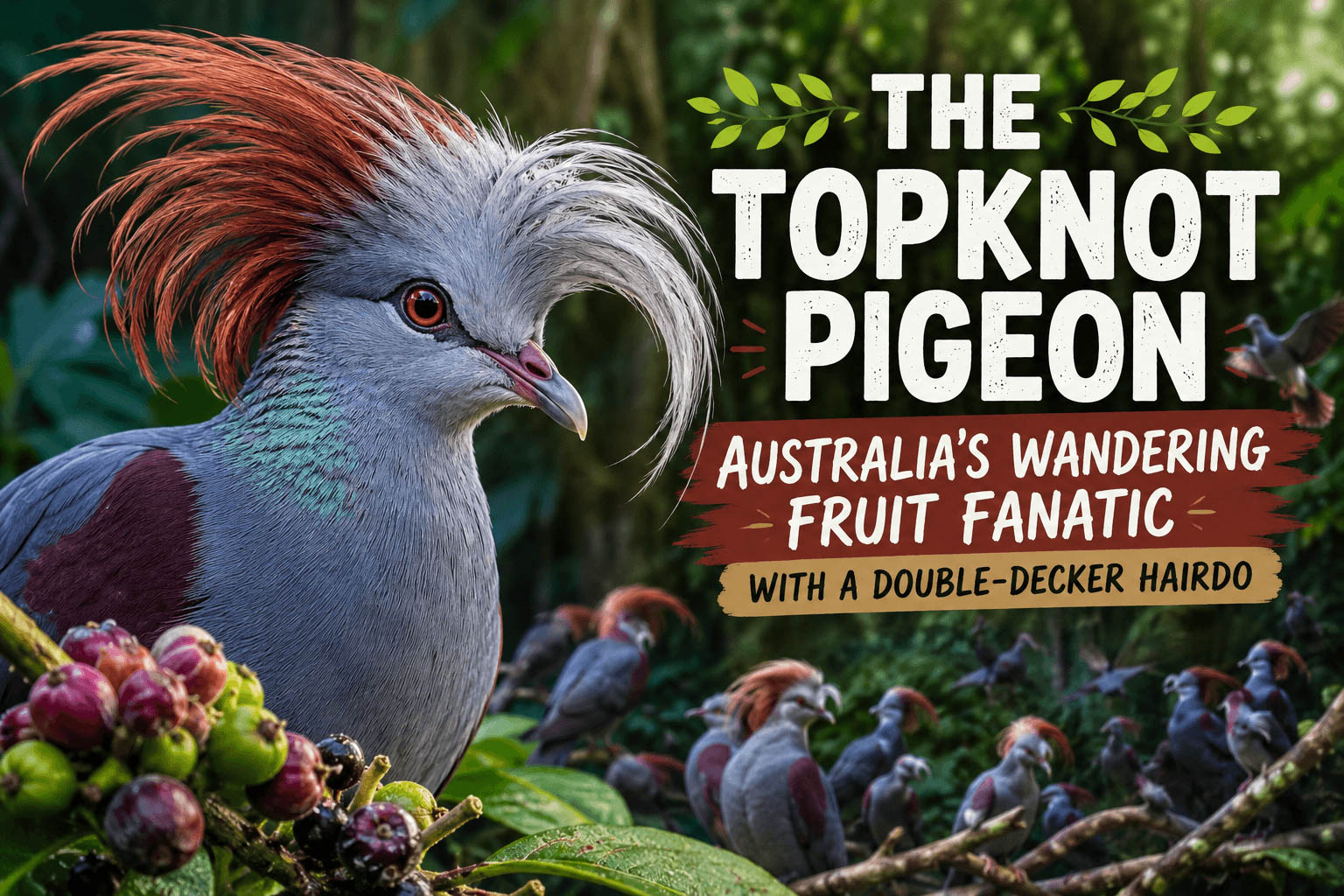 Topknot Pigeon (Lopholaimus antarcticus) Featured Image, Australia&rsquo;s Wandering Fruit Fanatic