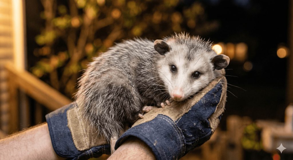 Virginia Opossum Rescue Portrait at Dusk