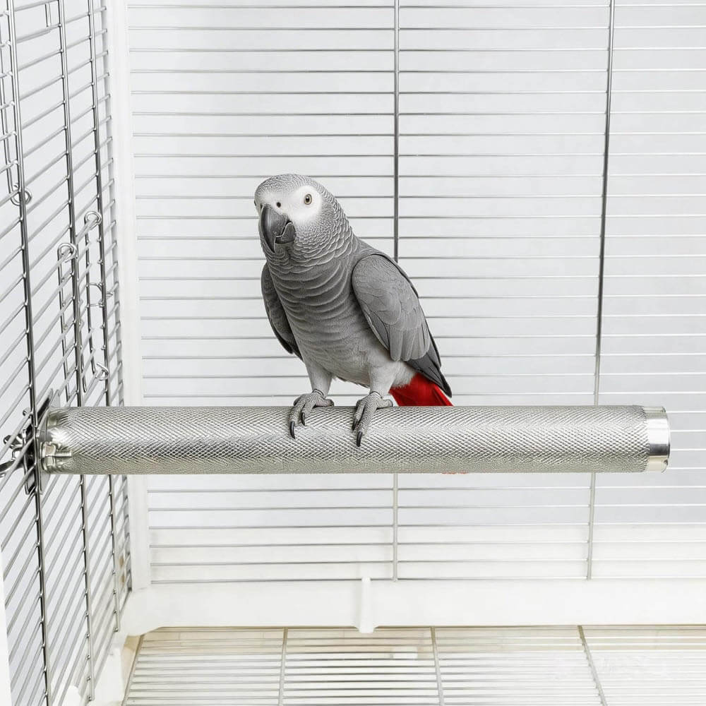 Stainless Steel Parrot Perch, Textured Metal Bird Perch for Medium to Large Parrots