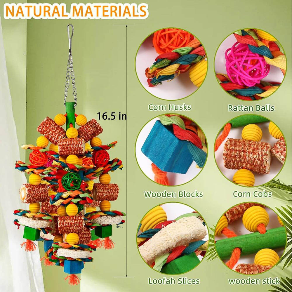 Natural Materials and Components of Corn Cob Parrot Toy