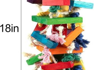 18-Inch Colorful Wooden and Rope Parrot Enrichment Toy