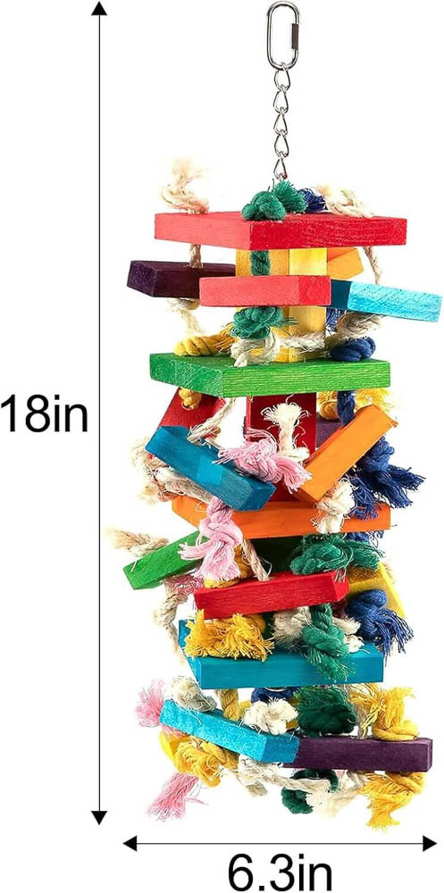 18-Inch Colorful Wooden and Rope Parrot Enrichment Toy