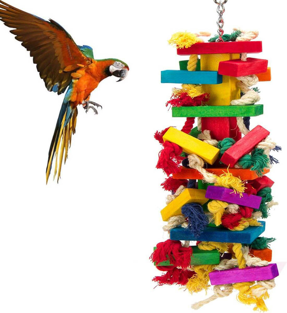 Colorful Wooden and Rope Parrot Enrichment Toy