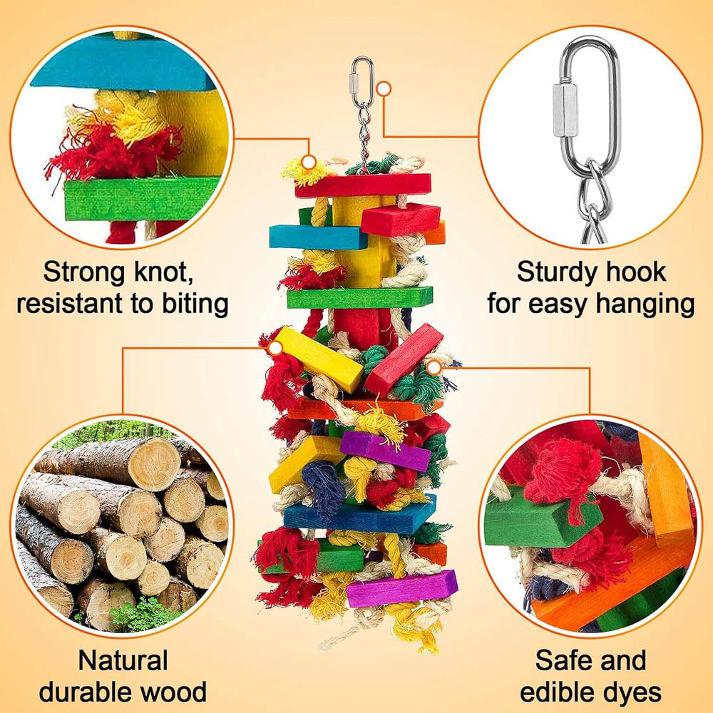 Colorful Wooden Parrot Toy Materials and Hanging Hardware