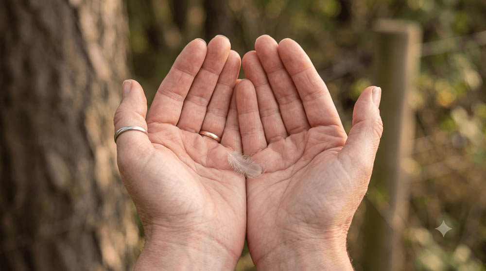Small Molted Feather Resting in Open Hands