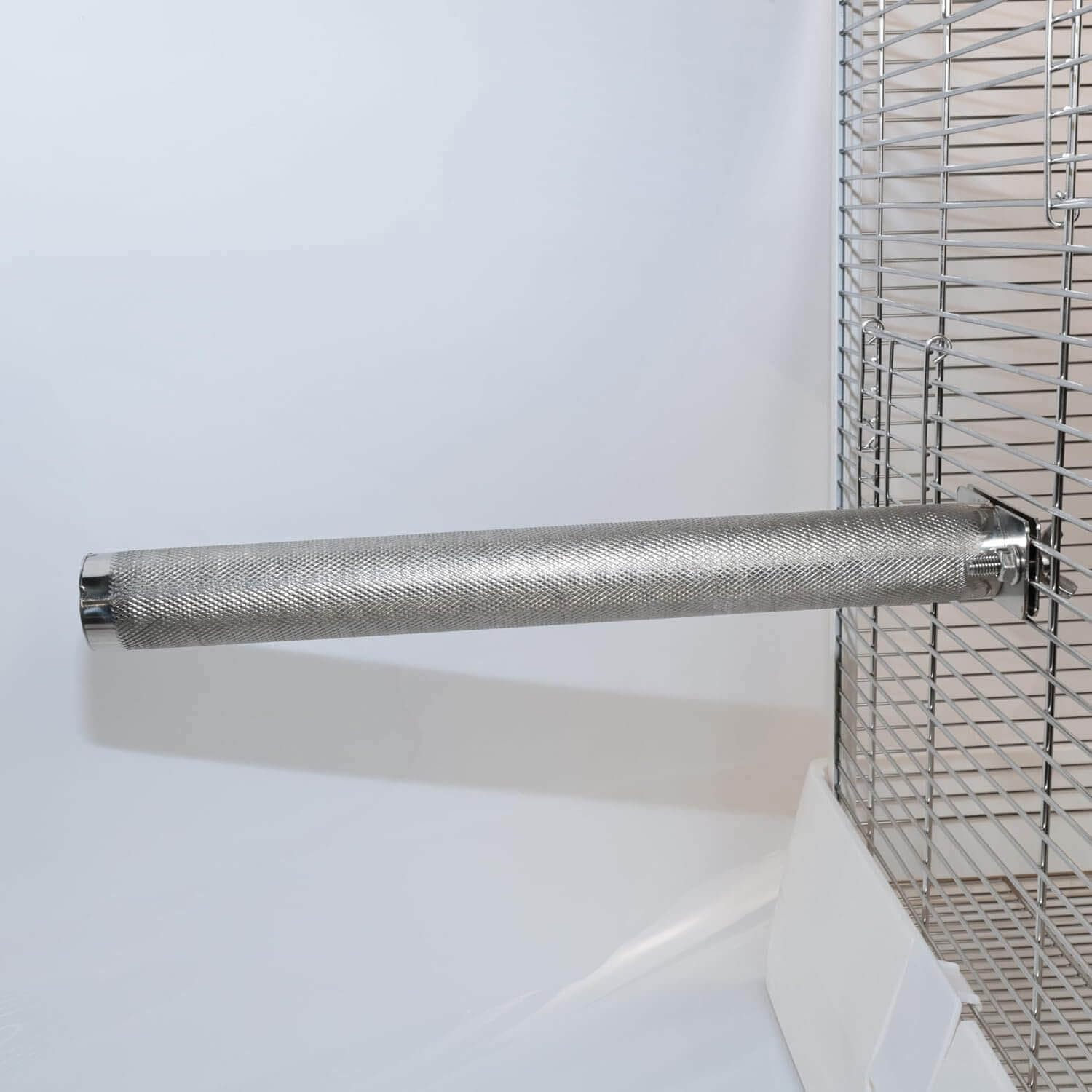 Stainless Steel Parrot Perch Installed on Bird Cage