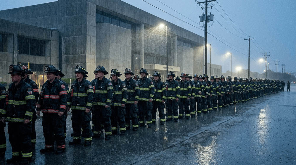 Firefighters Standing in the Rain Firefighters Standing in the Rain