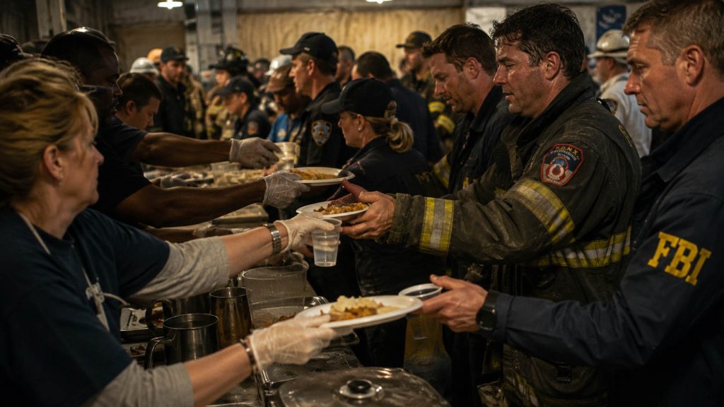 First Responders Receiving Meals at Relief Station First Responders Receiving Meals at Relief Station
