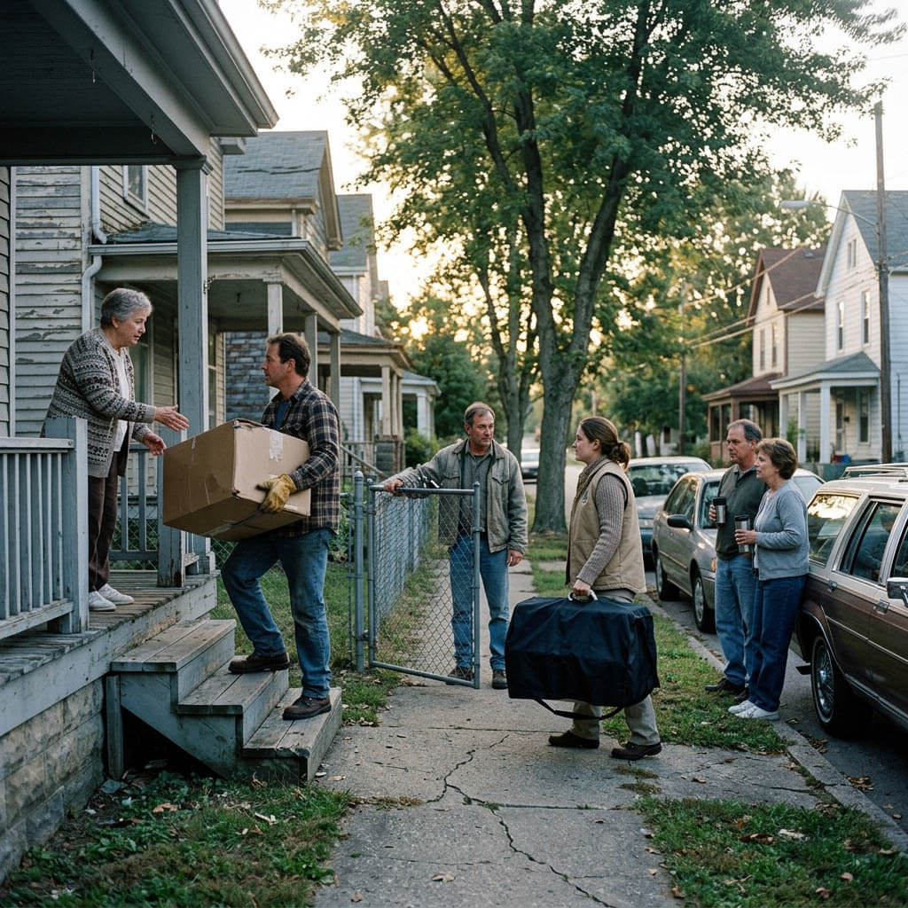 Neighbors pitching in together on moving day.