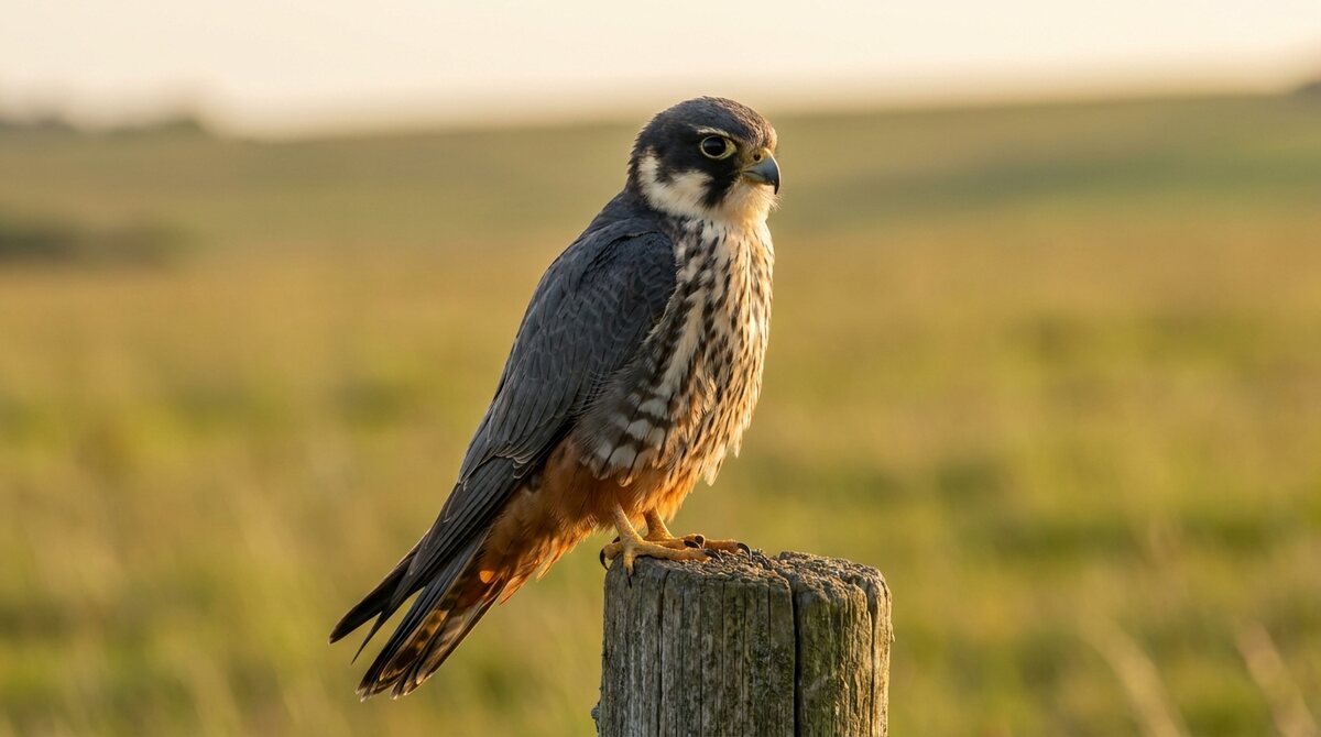 Illustration of a Eurasian Hobby perched on a post